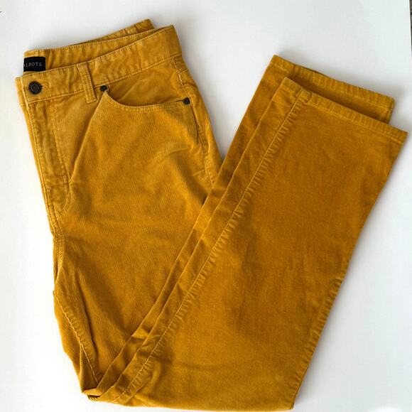 Talbots Mustard Yellow Size 10 Corduroy Straight Leg Pant High Waist Stretch - Picture 1 of 12